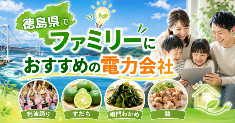 【徳島県】ファミリーにおすすめの電力会社3選｜3〜4人世帯・徳島市・阿南の戸建て向け