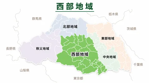 西部地域（川越市・所沢市・入間市など）の地図